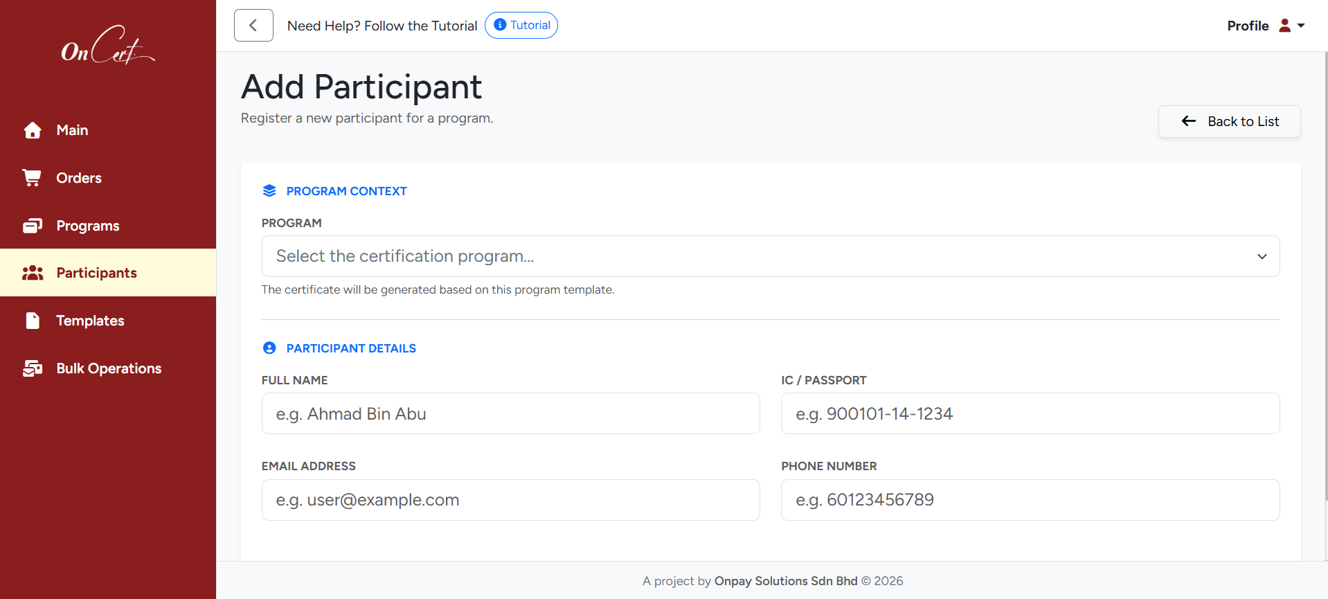 Add Participant Form