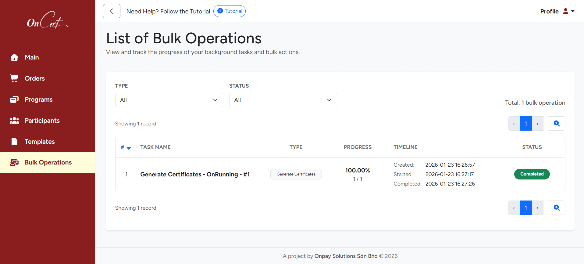 List of Bulk Operations