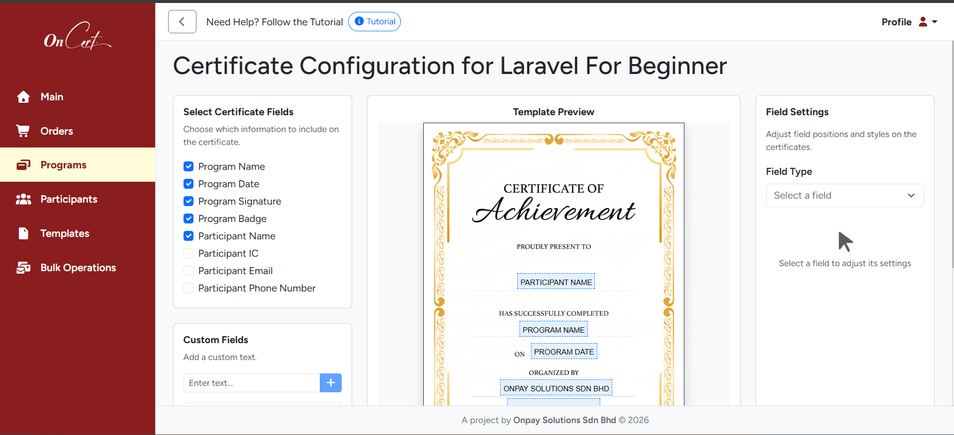 Certificate Configuration Interface