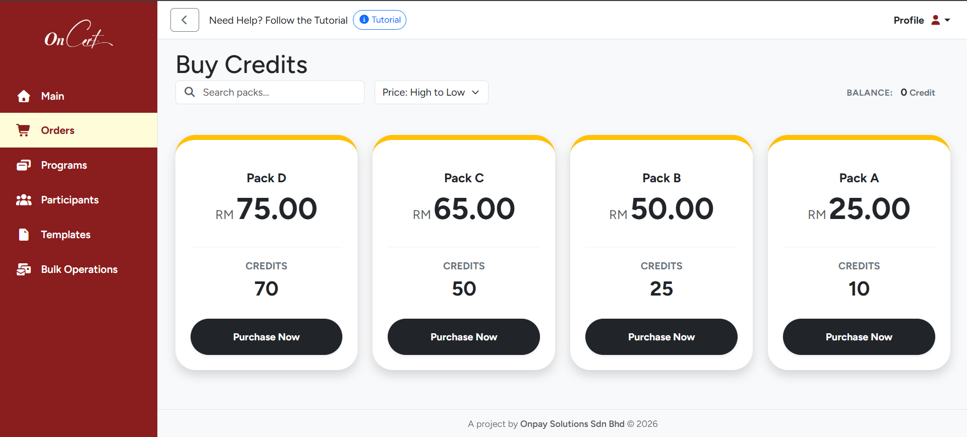Select Credit Package