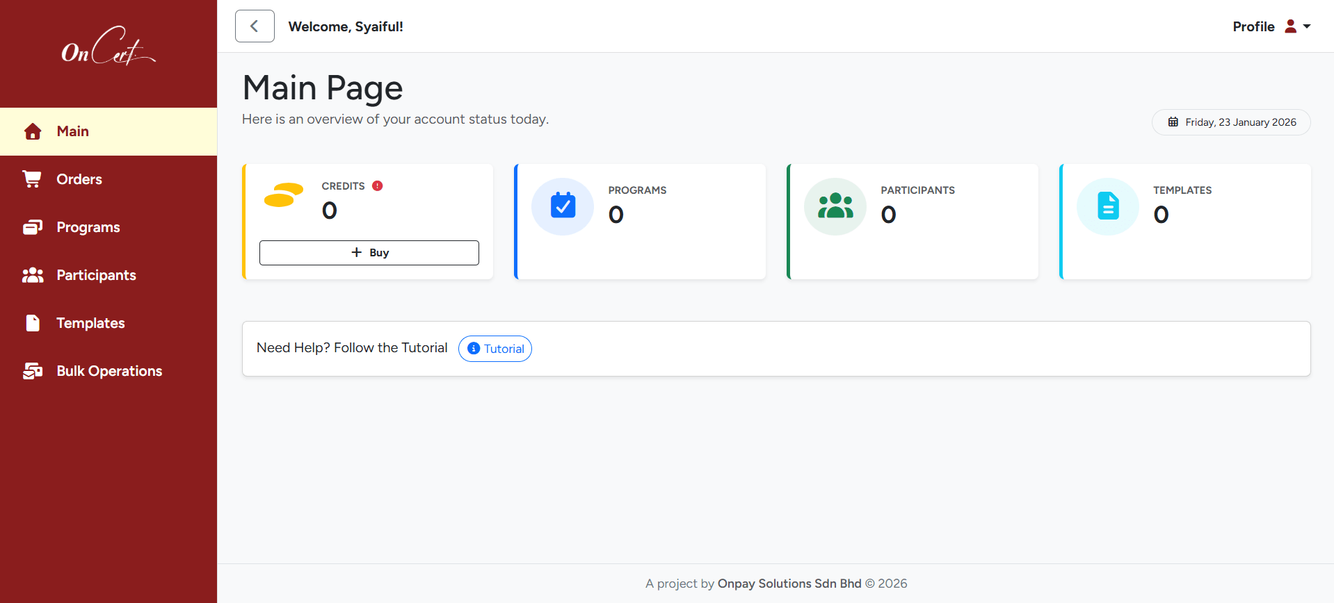 Main Dashboard Overview