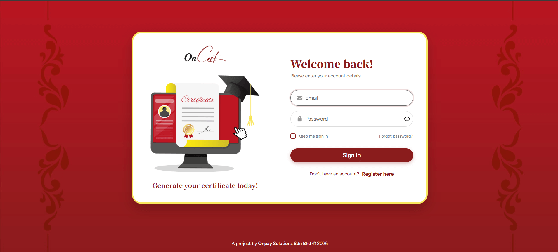 OnCert Login Page