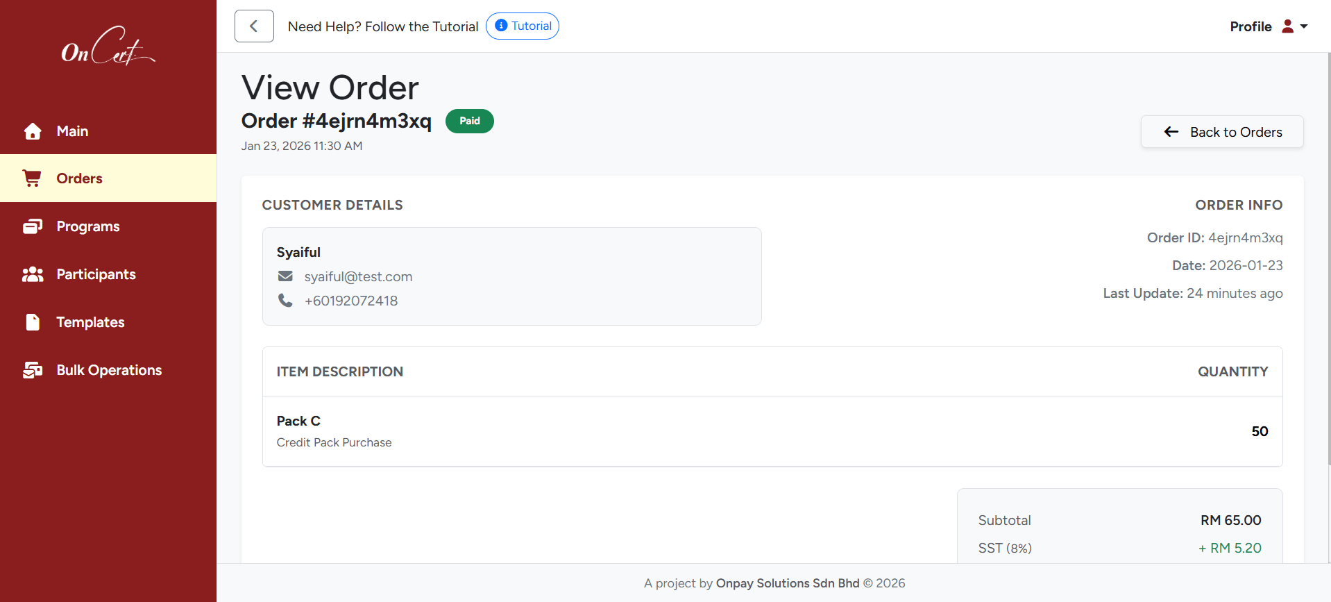 Order History and Invoices