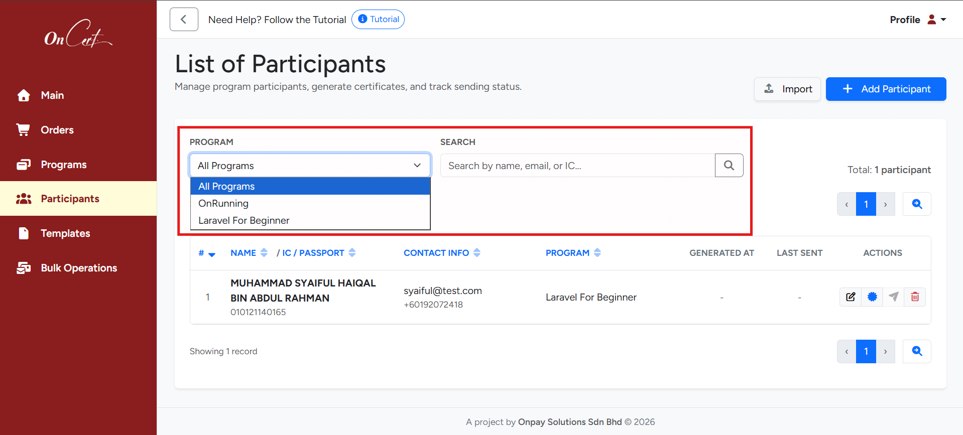 Filter Participants