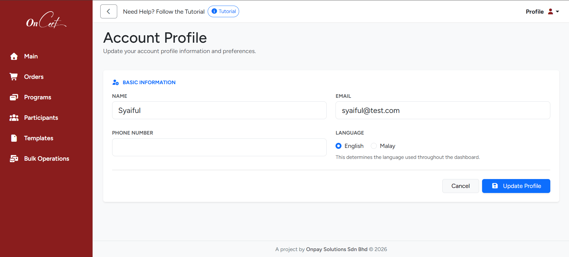 Account Profile Settings