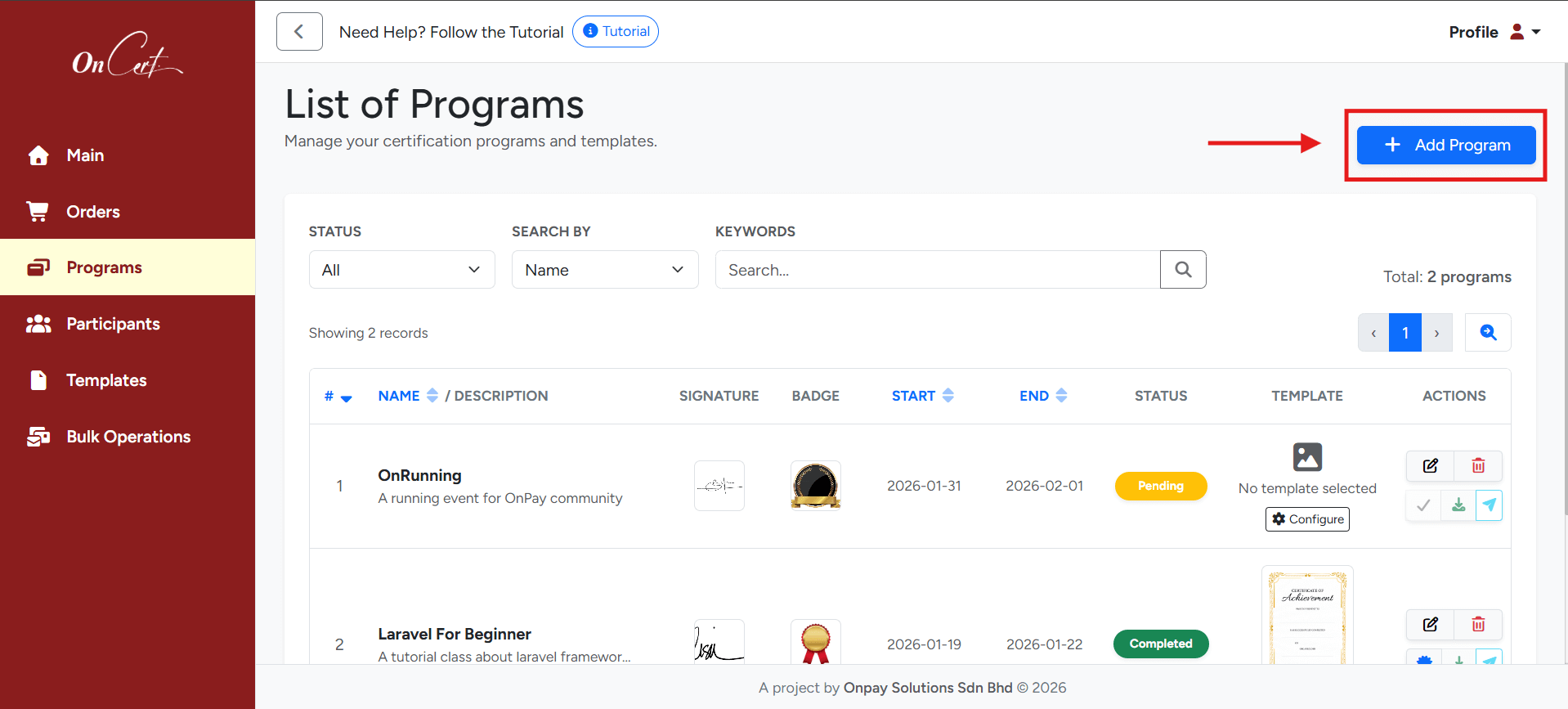 List of Programs
